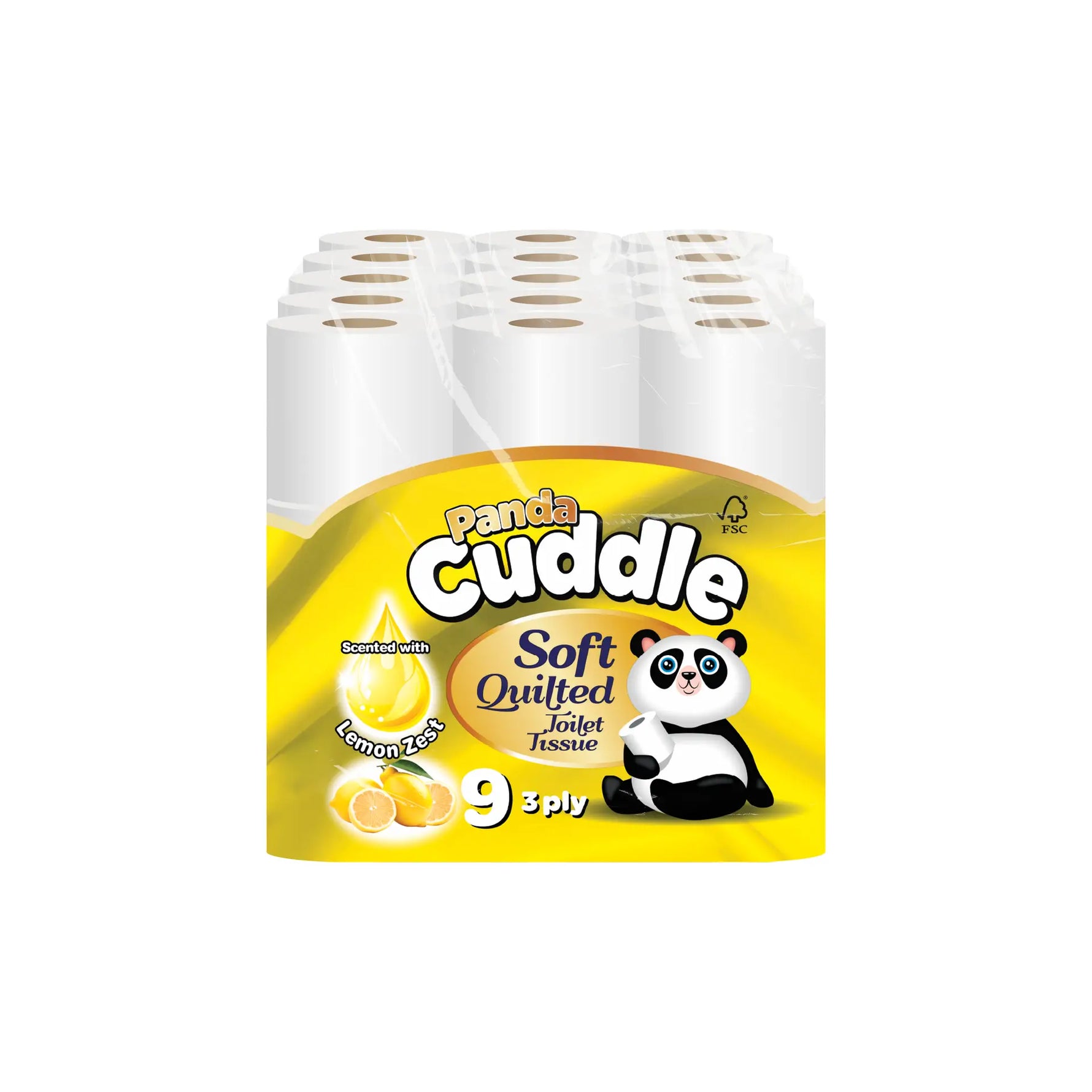 Panda Cuddle Lemon Soft Quilted 3 Ply Toilet Tissue Rolls (90 Rolls) (Copy) (Copy)